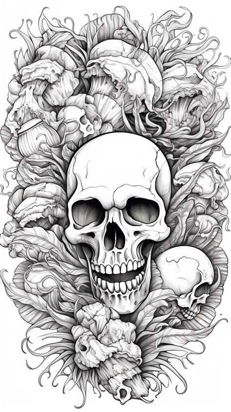 Skull And Flowers Tattoo Design Premium Ai Generated Image