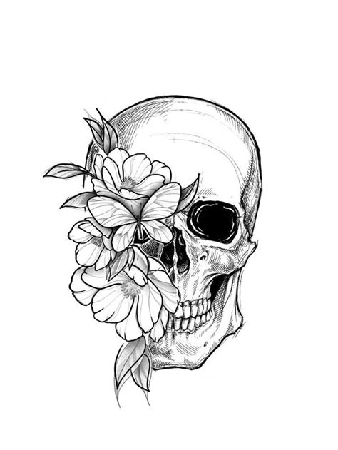 Skull In Flowers Tattoo Design Royalty Free Vector Image