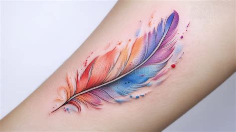 Soft Pastel Feather Tattoo In Watercolor Art Style Stock Photo Image