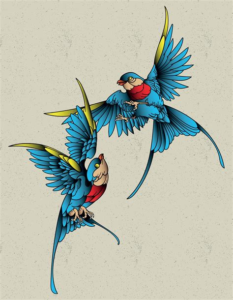 Sparrow Couple Tattoo 4929557 Vector Art At Vecteezy