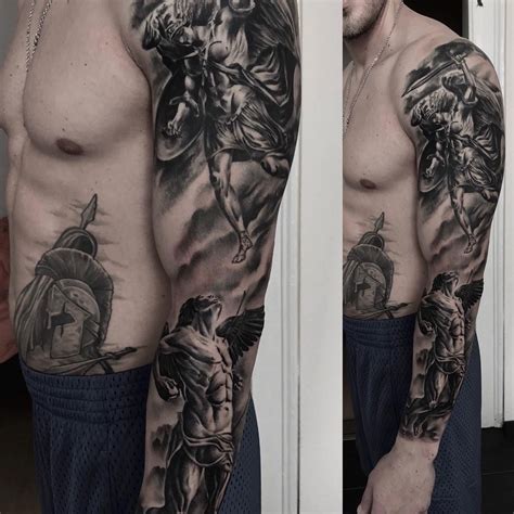 St Michael Vs Lucifer Tattoo Tattoos Battle Fallen Blackandwhite