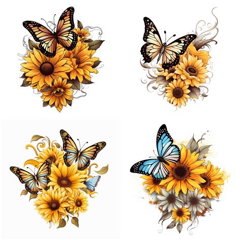 Sunflower And Butterfly Tattoo Design