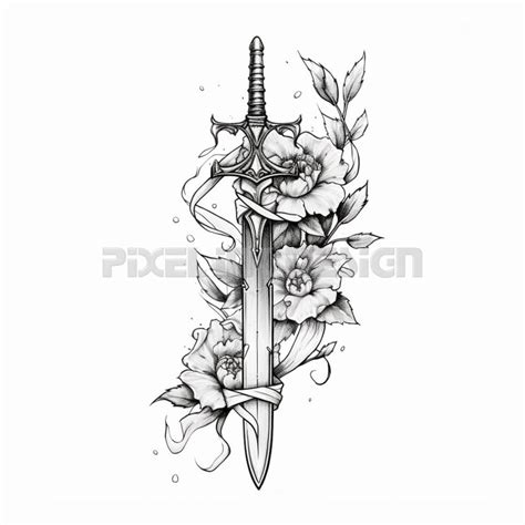Sword With Flowers Tattoo Design Download High Resolution Digital Art Sword With Flowers Tattoo Design Download High Resolution Digital Art