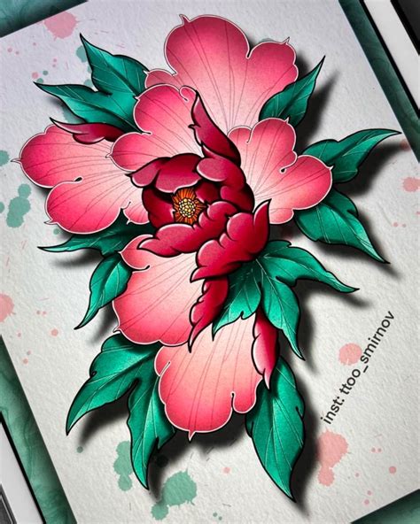 Tattoo Art Pink Peony Neotrad
