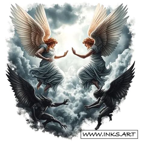 Tattoo Design Angels Battling Demons In Epic Struggle Style Realism Tattoo Design Angels Battling Demons In Epic Struggle Style Realism