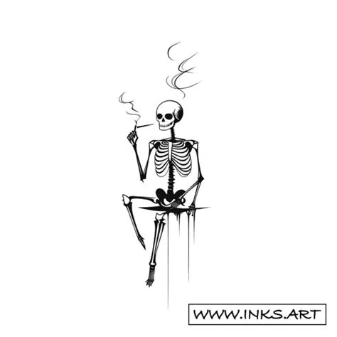 Tattoo Design Skeleton Man Smoking Cigarette Style Minimalist