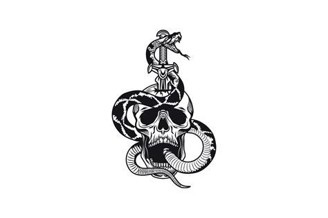 Tattoo Design With Snake And Skull Mono Graphic By Pch Vector