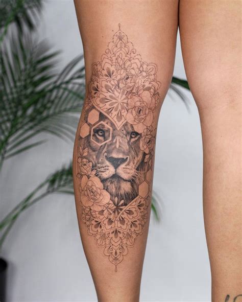 Thigh And Lower Calf Tattoos For Women Unique Floral Mandala And