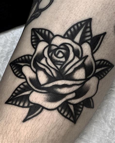 Traditional Black Rose Tattoo Design