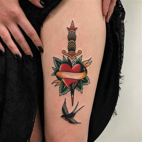 Traditional Heart And Dagger By Ukasz Krupi Ski Tattoogrid Net
