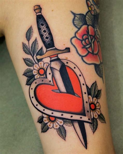 Traditional Heart Dagger Tattoo