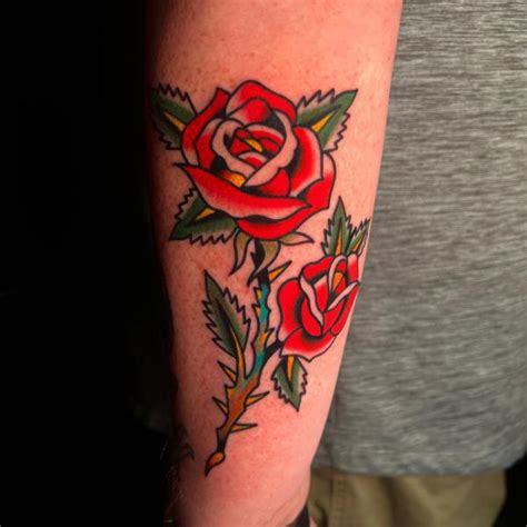 Traditional Rose With Thorns Tattoo Tattoogrid Net Traditional Rose With Thorns Tattoo Tattoogrid Net