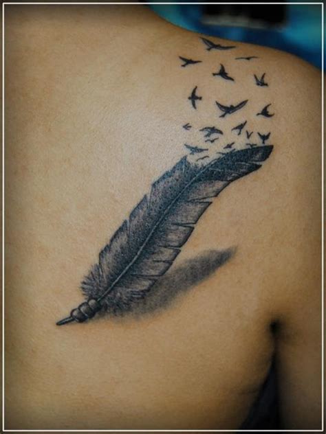 Upper Back Bird Crow Feather Tattoos Best Tattoos Designs