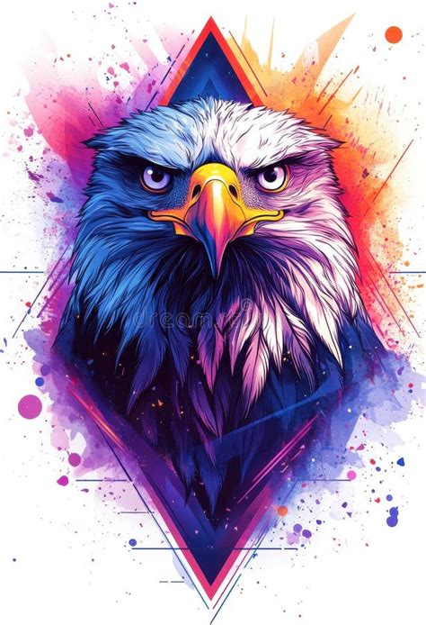 Vibrant Eagle Head Tattoo Design With A Bold Geometric Background Stock