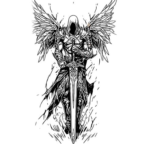 Warrior Angel Tattoo Stencil Gothic Archangel With Sword Download Servingsomelines