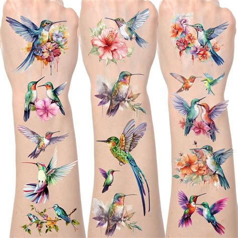 Watercolor Hummingbird Temporary Tattoo Set Of 3 Small Tattoos