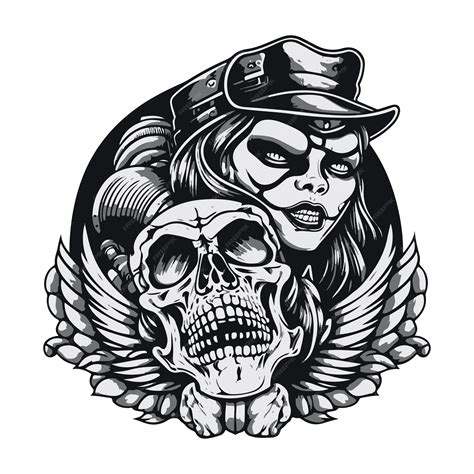 Woman And Skull Tattoo Design Premium Vector